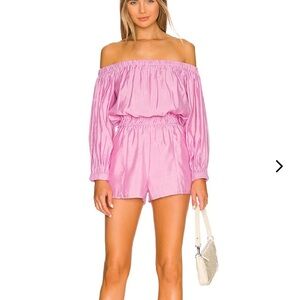 Lovers + Friends Off-Shoulder Pink Romper